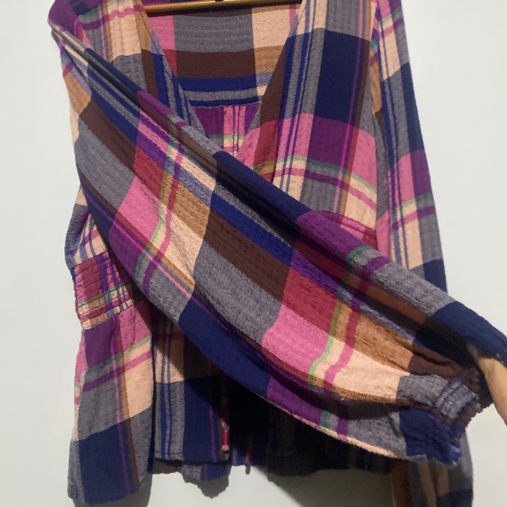 Anthro Pilcro M Plaid Deep-V Blouse - Picture 12 of 14